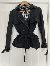 Red Herring Womens Black Cotton Coat Jacket Size 8 Button Pea Belt Debenhams