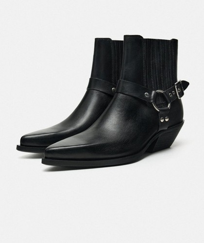 Zara black leather cowboy - zara,