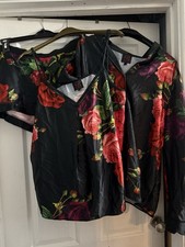 Zara Black And Red Floral Pyjama 3 piece Set - Shorts, cami & Shirt. Size 14-16