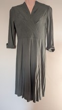 1940s WW2 Crepe Khaki Green Dress