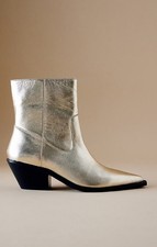 Anthropologie Metallic Ankle Heeled Western Boots - Gold - UK 6 EU 40 US 8 ? 