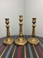 Set of 3 Vintage Victorian Brass Candlesticks 9” & 10” Tall Column Style