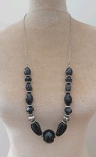 Bohemian Retro Black Silver Beads Chunky Necklace Costume Jewellery Hippy 80cm