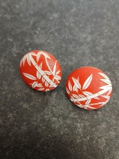 Rare Vintage Toshikane Japan Fine Enamel Porcelain Bamboo Screw Back Earrings