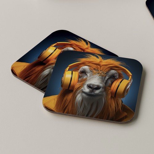Goat coaster drinks tea - tea, coffee