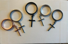 Bundle x5 Mini Cross Dangle Ring - Black Ring, Silver Ring