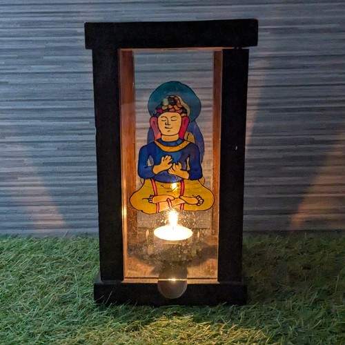 Vintage wooden lantern - wooden, glass