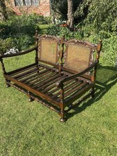 Antique Bergere Cane Wood Framed Sofa Rattan