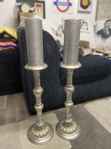 Pair silver colour tall - silver,