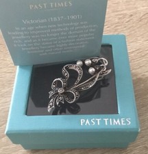 VINTAGE PAST TIMES SILVER (925) MARCASITE & PEARL FASHION ART DECO BROOCH