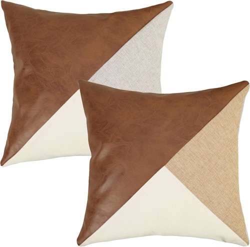 Brown leather cushion covers - leather,