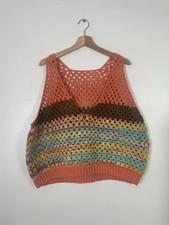Handknit Handmade Coral Multicolour Sleeveless Vest Crochet - One Size