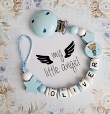 Personalised Wooden Dummy Clip TATTY TEDDY Girl/Boy 💙 Pink/Blue Pacifier MAM
