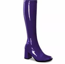 Purple Womens Fancy Dress Party Go Go Boots 60s 70s Retro Knee High Boots