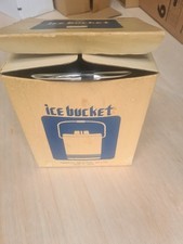 Japan vintage retro 1970s/1980s, black stripe steel Ice Bucket + tongs. Joy Pail