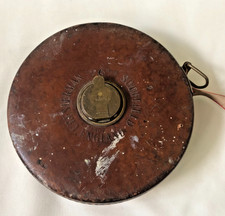 Vintage Rabone Chesterman 100ft Surveyor Tape Measure Leather Case with Brass