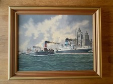 Original maritime oil painting featuring Liverpool waterfront by G.T. Brown 1988