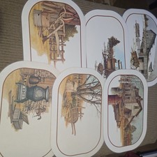 Vtg Country Settings 6-Vinyl Reversible Placemats By Current 1980, Very Nice