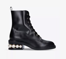 NICHOLAS KIRKWOOD Casati pearl-embellished leather combat boots Uk 5 eu 38 XW33