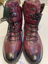 Moda In Pelle Women’s Leather Burgundy Quilted Biker Boots Size 40 Used Good