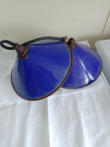 Vintage blue enamel lamp - blue,