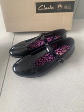 NEW CLARKS SCALA T-BAR BLACK PATENT LEATHER OLDER GIRLS OR LADIES SHOES UK 5/38