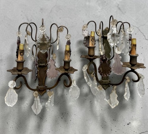Pair antique crystal wall - of,