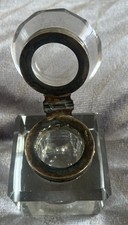 Glass Inkwell. Brass Surround