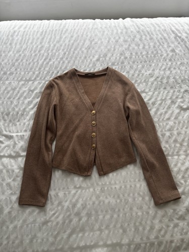 Brown gold button cardigan - gold,