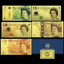 5pc gold foil banknotes 5 - 5pc, £5