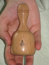 FREEMASON PALM POCKET WOODEN GAVEL MAUL  OAK ALL MASONIC DEGREE SYMBOLS DONE 