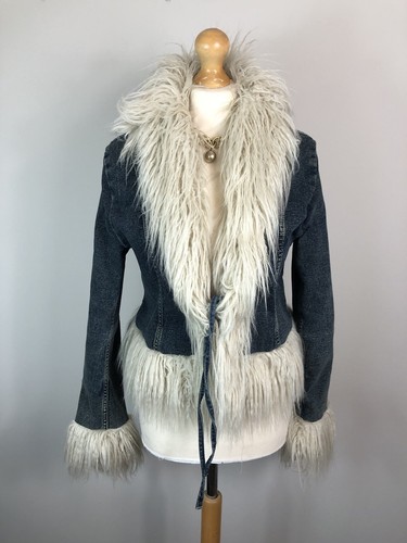 Denim afghan coat fur trim - afghan,