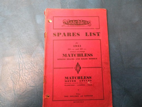 Matchless spares list - list, 1951