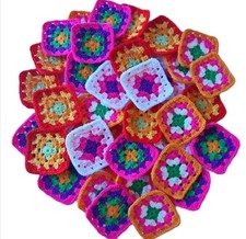 80 Crochet Granny Squares Bright Colour Scheme 3-inch