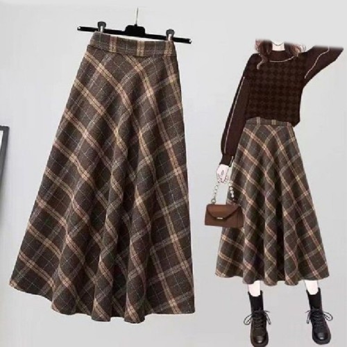 Brown plaid skirt women - women, long