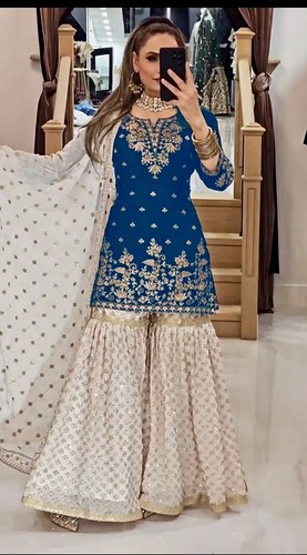 Teal blue georgette gharara - blue,