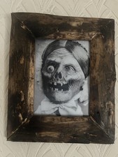 Halloween Horror Prop Lenticular Zombie Woman Picture. Handmade Driftwood Frame