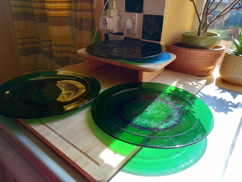 Green glass dinner plates - 3,