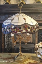 Large Brass and Classic bouillotte   3-Light Chandelier Tiffany Style Shade