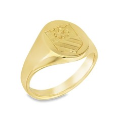 9ct Yellow Gold Crest Signet Ring - Size S½ - 15mm