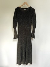 Jigsaw Gold Metallic Plisse Knitted Boat Neck Long Dress Size S