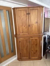 Solid Pine Corner Cabinet – Double Cupboard Storage In Two Parts