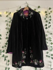 Nomads Fairtrade Black Velvet Embroidered Coat Medium