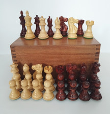 STAUNTON STYLE LUXURY WOODEN BOXWOOD HARDWOOD CHESS SET 3⅛" KING BOX +2 QUEENS A