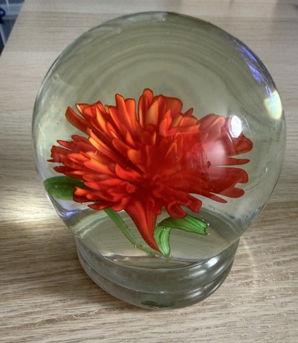 Glass flower paperweight - glass,