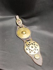 Antique Horse Brasses On Leather Strap with Buckle Stars Moon Geometric Brass  