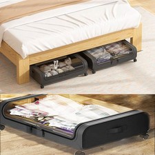 Under Bed Storage with Wheels Clothes Organizer Container Drawer Rolling