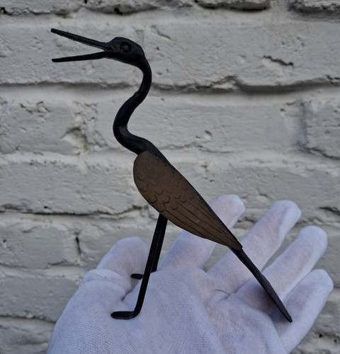 Antique japanese metal crane - antique,