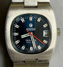 Roamer 'SEAROCK' Gents blue dial automatic day/date watch, steel, 70s, good.