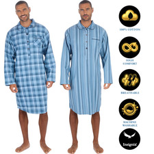 Mens Night Shirt Nightshirt Pure100% Cotton Flannel Warm stripes and checks